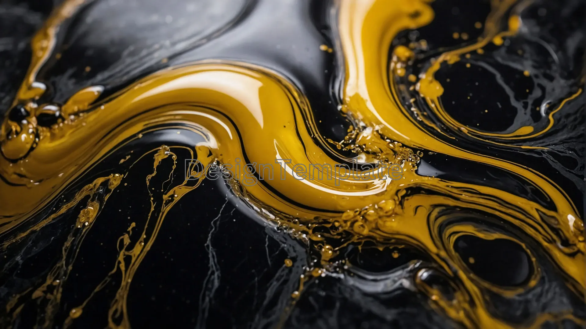 Fluidity Golden Liquid Splash on Black Marble Background JPG